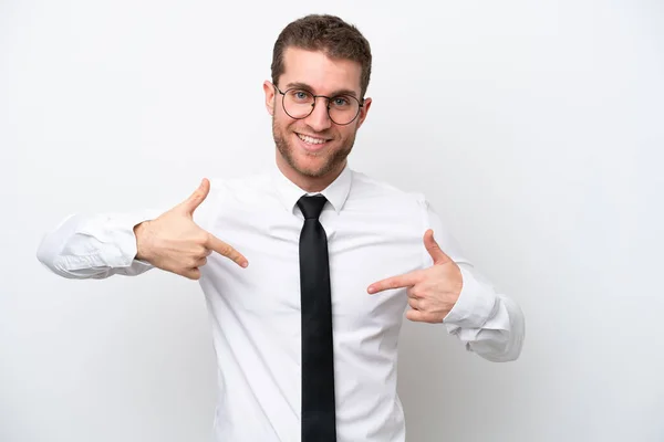 Young Business Caucasian Man Isolated White Background Proud Self Satisfied — ストック写真