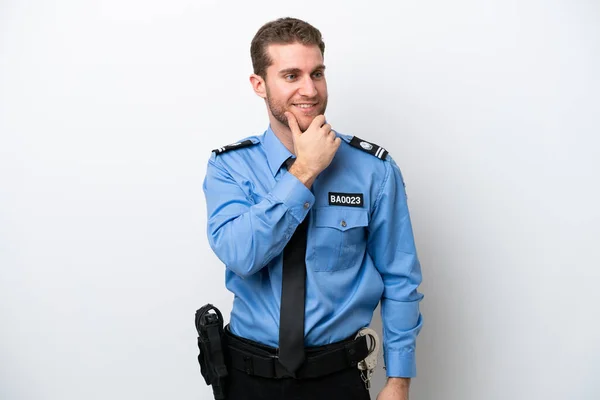 Young Police Caucasian Man Isolated White Background Looking Side —  Fotos de Stock