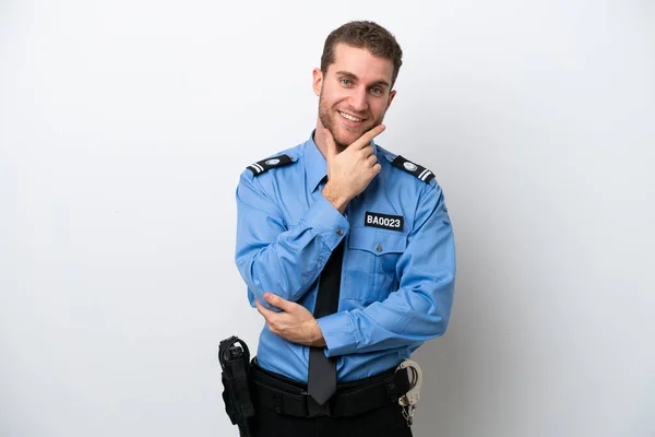 Young Police Caucasian Man Isolated White Background Smiling —  Fotos de Stock