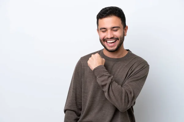 Young Brazilian Man Isolated White Background Celebrating Victory — Stock Photo, Image