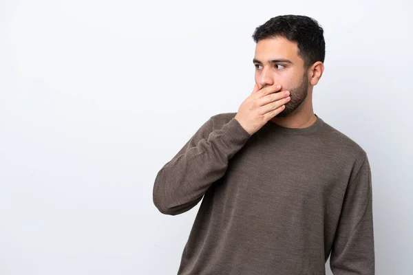 Young Brazilian Man Isolated White Background Doing Surprise Gesture While — Stock Photo, Image