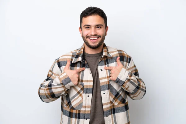 Jovem Brasileiro Isolado Fundo Branco Com Expressão Facial Surpresa — Fotografia de Stock