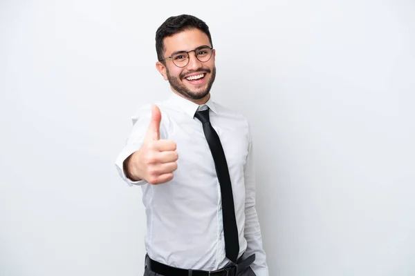 Business Brazilian Man Isolated White Background Thumbs Because Something Good — ストック写真