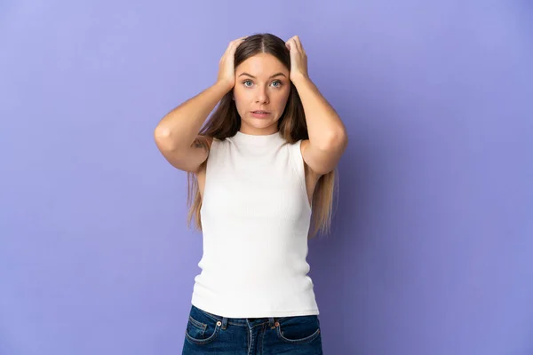 Young Lithuanian Woman Isolated Purple Background Doing Nervous Gesture — Stock Photo, Image