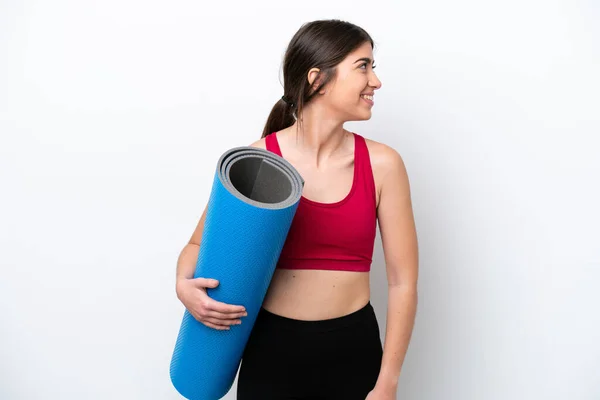 Jong Sport Vrouw Gaat Naar Yoga Klassen Terwijl Het Houden — Stockfoto