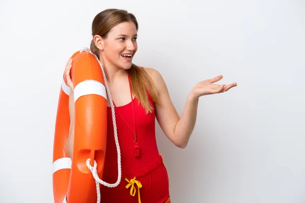 Young Caucasian Woman Isolated White Background Lifeguard Equipment Surprise Facial — ストック写真