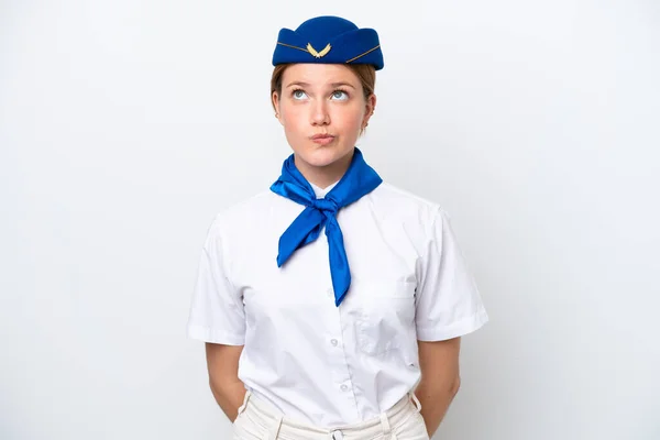 Airplane Stewardess Woman Isolated White Background Looking — Photo
