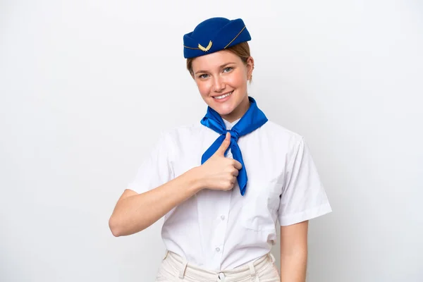 Airplane Stewardess Woman Isolated White Background Giving Thumbs Gesture —  Fotos de Stock