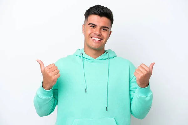 Young Caucasian Handsome Man Isolated White Background Thumbs Gesture Smiling — Stock fotografie