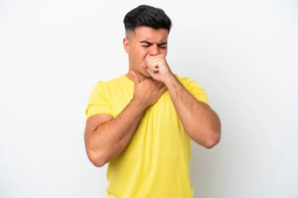 Young Caucasian Handsome Man Isolated White Background Coughing Lot — Stockfoto
