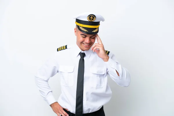 Airplane Pilot Caucasian Man Isolated White Background Laughing — Zdjęcie stockowe