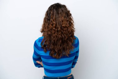 Beyaz arka planda izole edilmiş beyaz bir beyaz kadın.