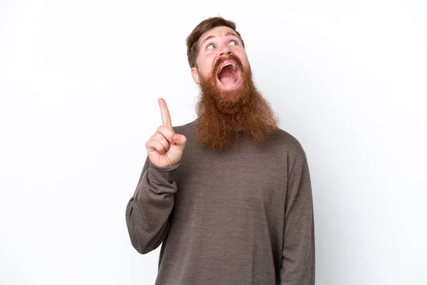 Pelirrojo Con Barba Aislada Sobre Fondo Blanco Apuntando Hacia Arriba —  Fotos de Stock