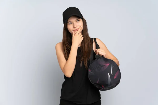 Joven Chica Deportiva Ucraniana Con Bolsa Deporte Aislada Sobre Fondo — Foto de Stock