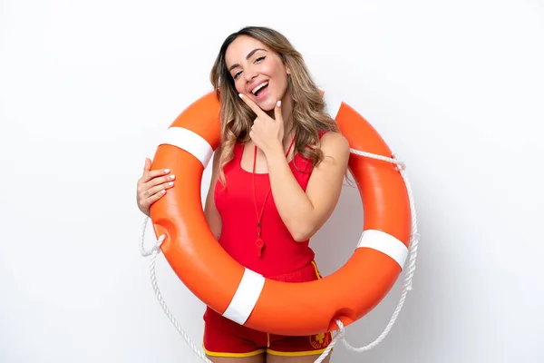 Lifeguard Caucasian Woman Isolated White Background Happy Smiling — 스톡 사진