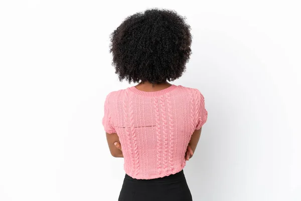 Jeune Femme Afro Américaine Isolée Sur Fond Blanc Position Arrière — Photo
