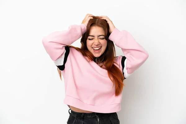 Young Redhead Woman Isolated White Background Laughing — Stock Photo, Image