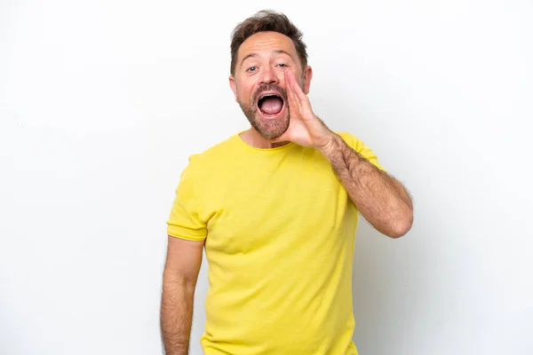 Middle Age Caucasian Man Isolated White Background Surprise Shocked Facial — kuvapankkivalokuva