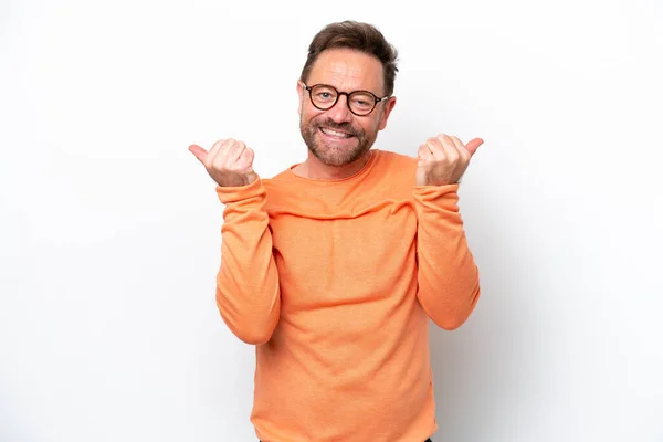 Middle Age Caucasian Man Isolated White Background Thumbs Gesture Smiling — Stockfoto