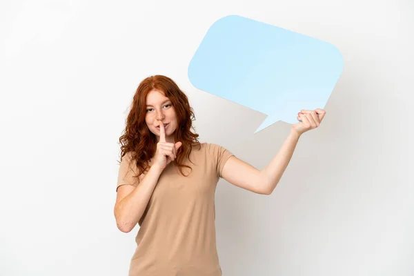 Teenager Redhead Girl Isolated White Background Holding Empty Speech Bubble — Stock Photo, Image