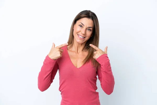 Middle Age Caucasian Woman Isolated White Background Giving Thumbs Gesture — Stock Photo, Image