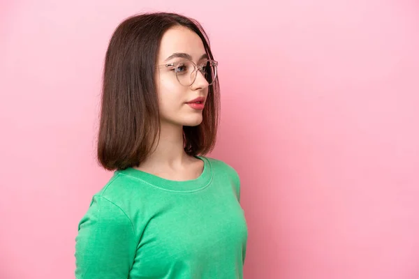 Young Ukrainian Woman Isolated Pink Background Glasses — 스톡 사진