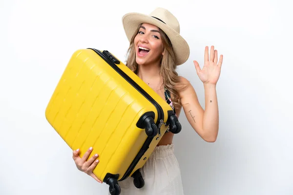 Chica Traje Baño Vacaciones Verano Aislado Sobre Fondo Blanco Vacaciones — Foto de Stock