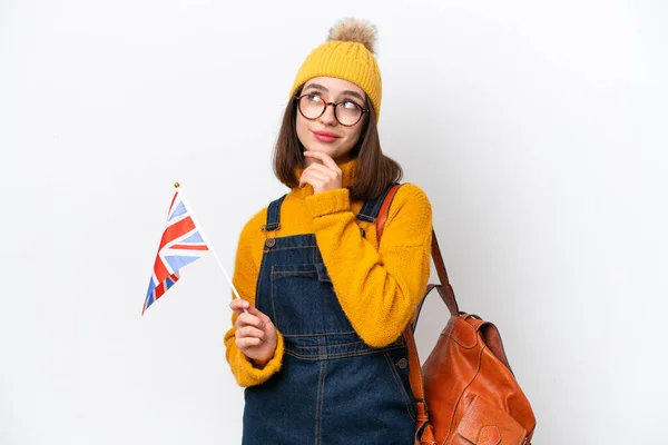 Young Ukrainian Woman Holding United Kingdom Flag Isolated White Background — 스톡 사진