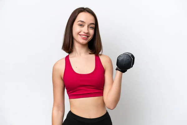 Young Ukrainian Woman Isolated White Background Making Weightlifting — Stockfoto