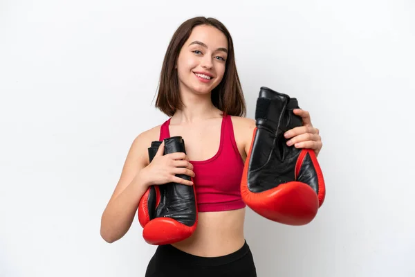Young Ukrainian Woman Isolated White Background Boxing Gloves — 스톡 사진