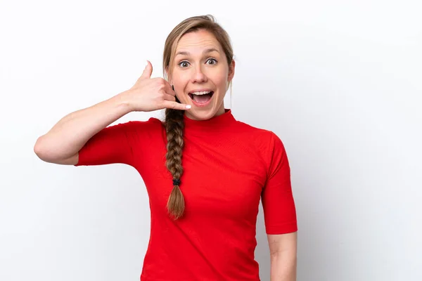 Junge Kaukasische Frau Isoliert Auf Weißem Hintergrund Und Telefoniert Rufen — Stockfoto