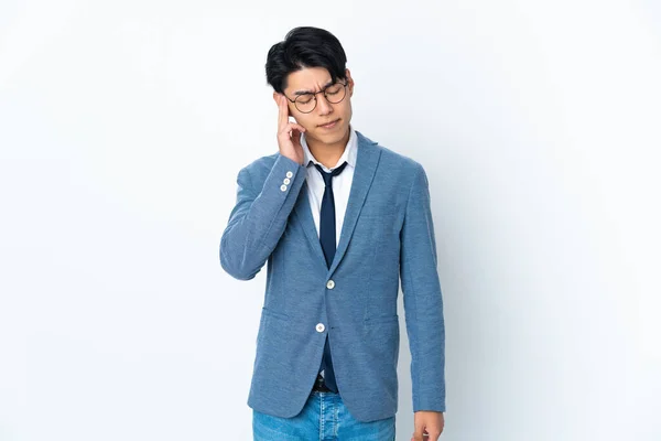 Young Chinese Business Man Isolated White Background Headache — Foto de Stock
