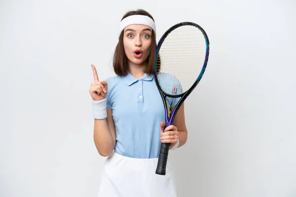 Young Ukrainian Tennis Player Woman Isolated White Background Intending Realizes — ストック写真