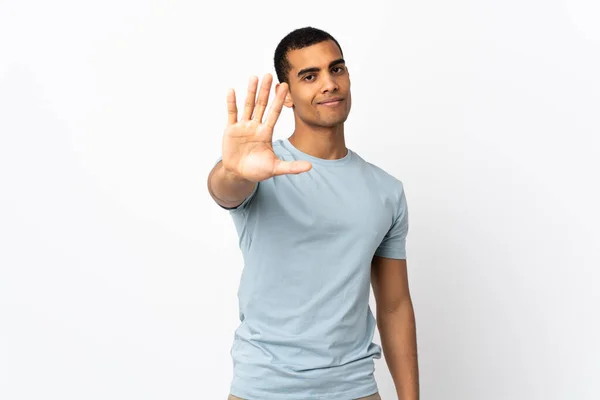 African American Man Isolated White Background Counting Five Fingers — Stockfoto