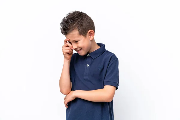 Little Caucasian Boy Isolated White Background Laughing —  Fotos de Stock