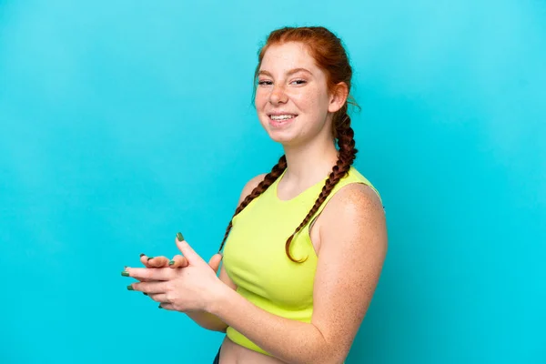 Young Reddish Woman Isolated Blue Background Applauding —  Fotos de Stock