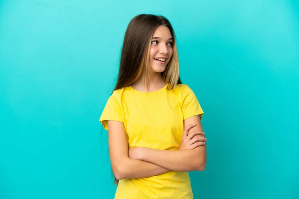 Menina Sobre Isolado Fundo Azul Feliz Sorrindo — Fotografia de Stock