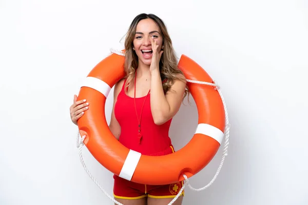 Lifeguard Caucasian Woman Isolated White Background Shouting Mouth Wide Open — 스톡 사진