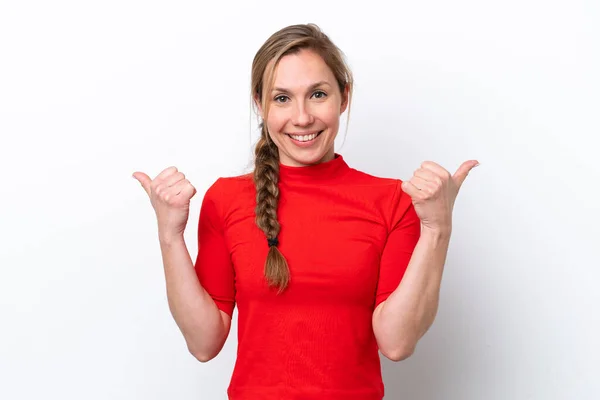 Young Caucasian Woman Isolated White Background Thumbs Gesture Smiling — Stock Photo, Image