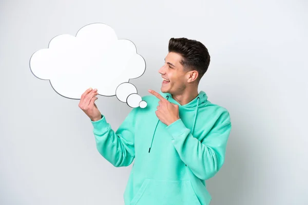 Young Handsome Caucasian Man Isolated White Bakcground Holding Thinking Speech — Stock Photo, Image