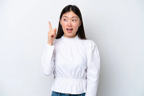 Young Chinese Woman Isolated White Background Intending Realizes Solution While — Fotografia de Stock