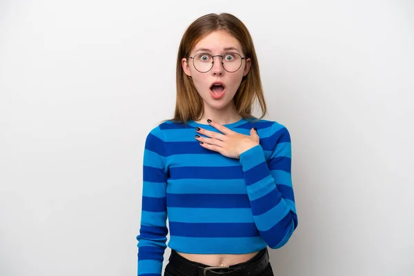 Young English Woman Isolated White Background Surprised Shocked While Looking — Stock Photo, Image