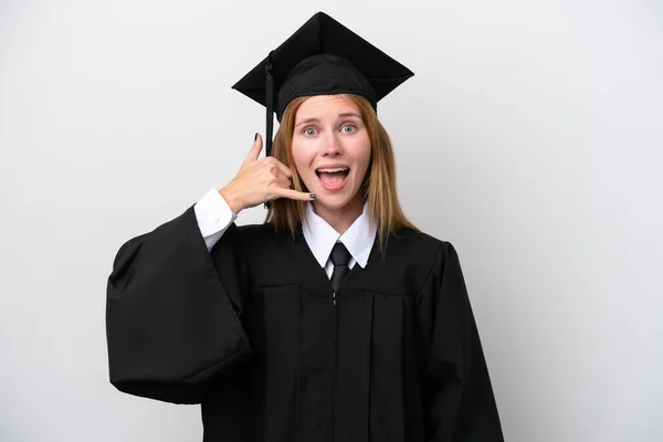 Jovem Universitária Graduada Mulher Inglês Isolado Fundo Branco Fazendo Gesto — Fotografia de Stock