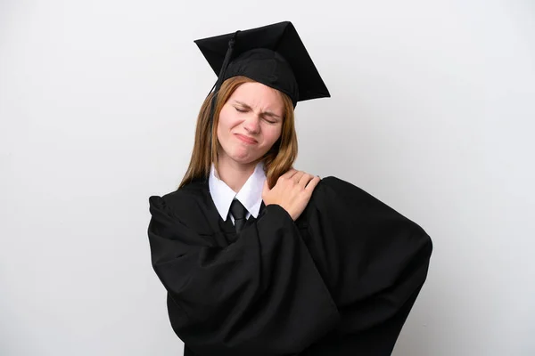 Young University Graduate English Woman Isolated White Background Suffering Pain — Stock fotografie