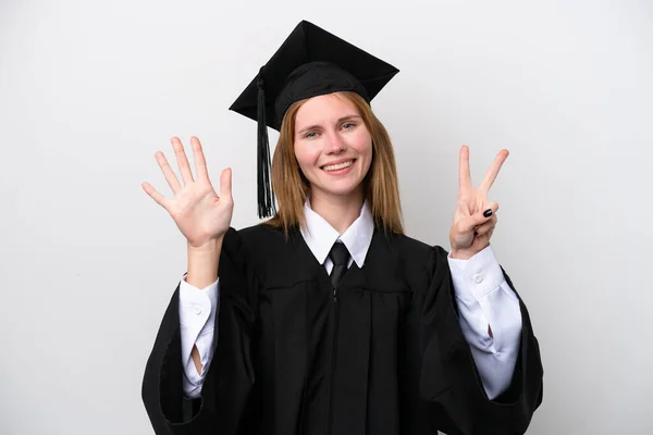Young University Graduate English Woman Isolated White Background Counting Seven — Φωτογραφία Αρχείου