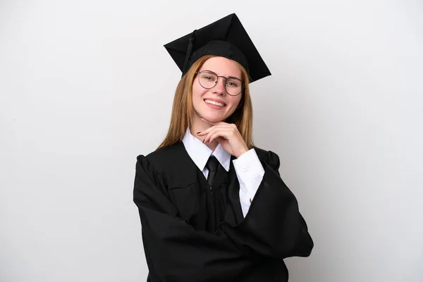 Young University Graduate English Woman Isolated White Background Glasses Smiling — Foto de Stock