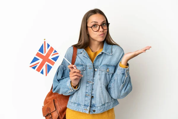 Young Hispanic Woman Holding United Kingdom Flag Isolated White Background — 图库照片