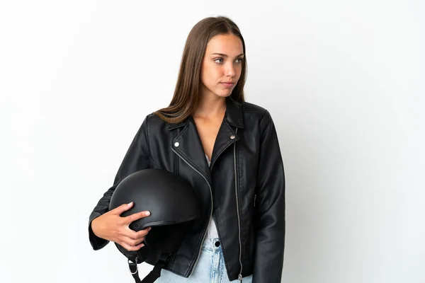 Woman Motorcycle Helmet Isolated White Background Looking Side — Stock fotografie