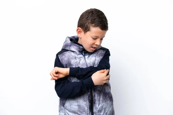 Little Boy Isolated White Background Pain Elbow — Stok fotoğraf