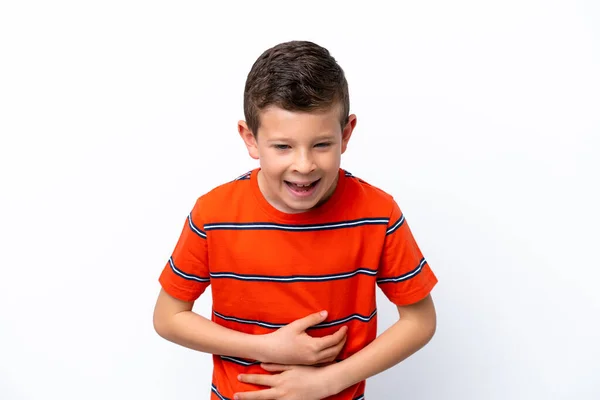 Μικρό Αγόρι Απομονωμένο Λευκό Φόντο Χαμογελώντας Πολύ — Φωτογραφία Αρχείου